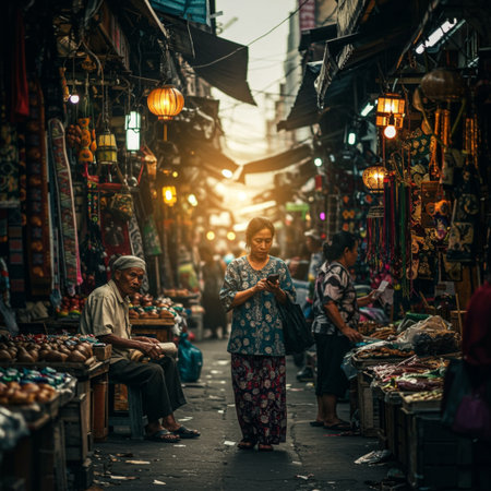 View of unknowns Nepali people walking between Durbar square and Thamel district in Kathmandu in the eveningの素材