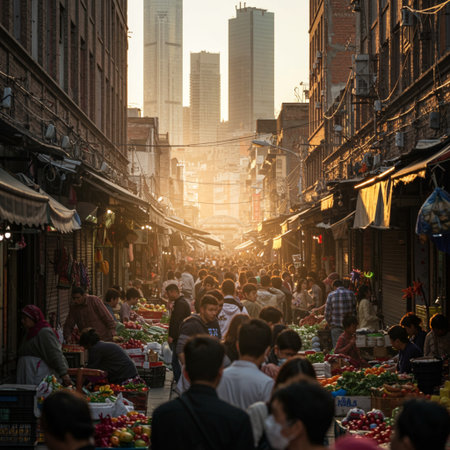 Unidentified people shopping at the street market in Chicagoの素材