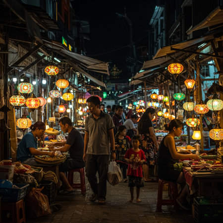 View of unknowns Nepali people walking in Thamel street in Kathmandu in the eveningの素材