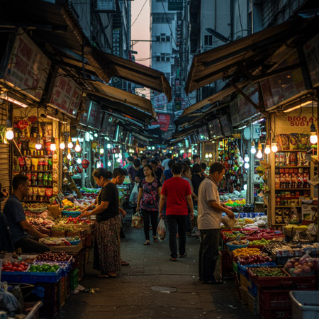 Unidentified people walking in the night market in Bangkok, Thailand.の素材