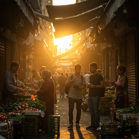 View of unknowns Nepali people walking between Durbar square and Thamel district in Kathmandu in the eveningの素材