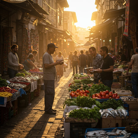 People shopping at the bazaar in Istanbul, Turkeyの素材