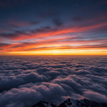 Beautiful sunset above the clouds in the mountains. Landscape.の素材