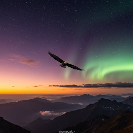 Aurora borealis, northern light over the mountains at sunriseの素材