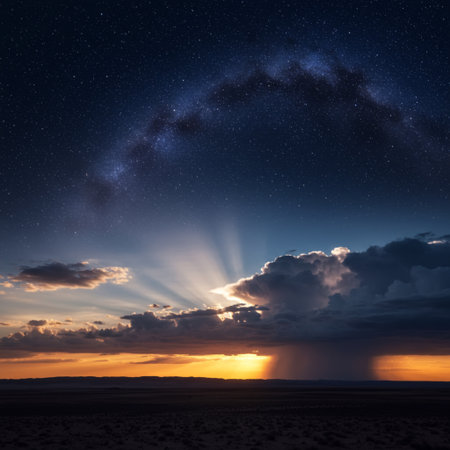 Milky Way over the desert in the evening. Dramatic sky.の素材