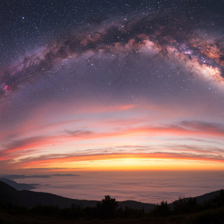 Milky Way over the mountain at Doi Inthanon National Park, Chiang Mai, Thailandの素材