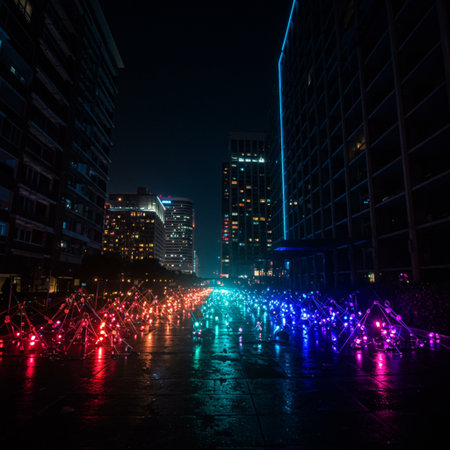 Night view of a street in the center of Shenzhen, Chinaの素材