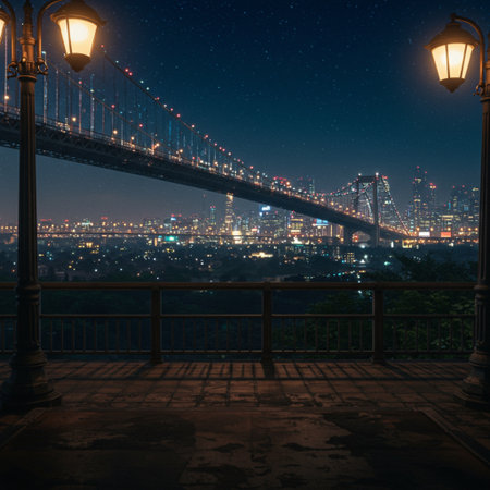 Night view of Brooklyn Bridge, New York City, United States.の素材