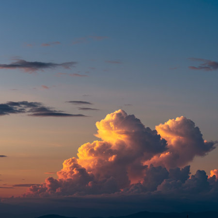 colorful dramatic sky with cloud at sunset.Skyline with clouds at sunset.の素材