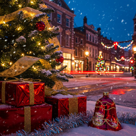 Christmas tree with gifts on the street in Gdansk, Polandの素材