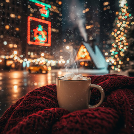Christmas cookies in the hands of a girl on the background of the Christmas treeの素材
