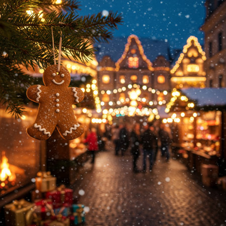 Christmas market with gingerbread manet square in Riga, Latviaの素材