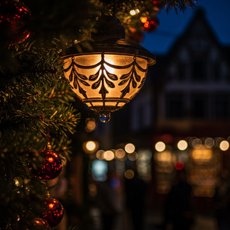 Street lamp on the Christmas tree in the old town of Strasbourgの素材