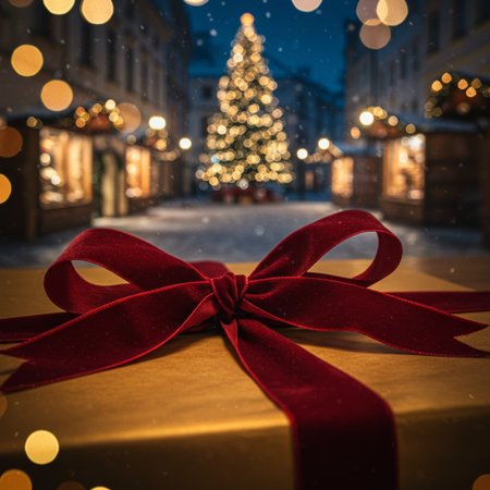 Christmas and New Year holidays background. Christmas tree with gifts on the background.の素材