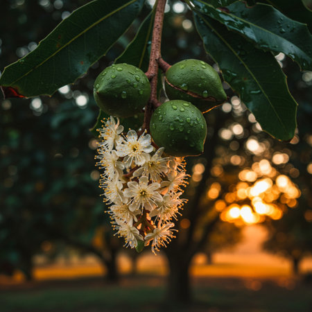 Close up of a flower on a mango tree in the morning.の素材