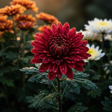 Beautiful red chrysanthemum flower in the garden.の素材