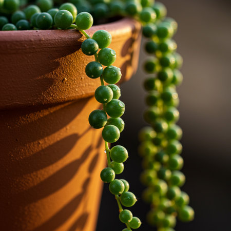 Green peppercorns in a terracotta pot. Selective focus.の素材