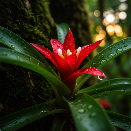 Bromeliad flower in the rainforest of Bali island, Indonesiaの素材