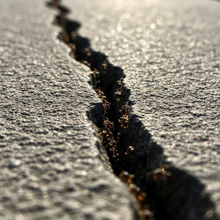 Cracks in the ground, close-up of a broken surfaceの素材