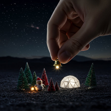 Hand holding lantern with christmas decoration on the sand. Christmas concept.の素材