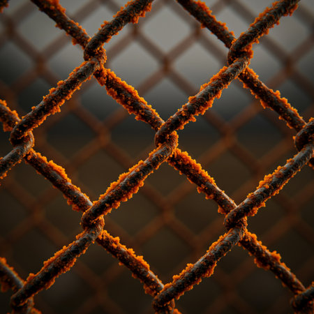 Close up of a chain link fence with some smoke on it.の素材