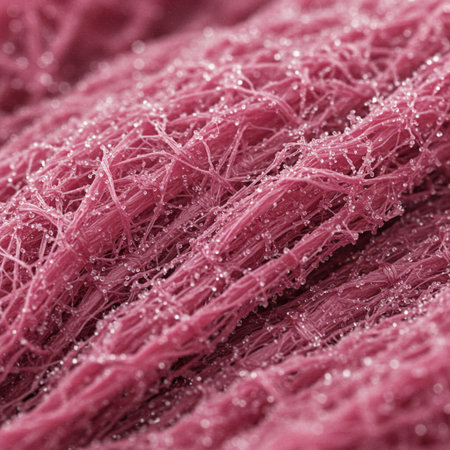Pink woolen fabric with dew drops close-up macro photographyの素材