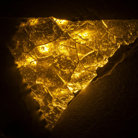 abstract background of a piece of ice illuminated by a yellow lightの素材