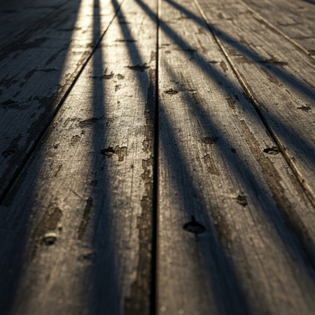 Wooden floor with shadow of the sun in the morning. Abstract background.の素材