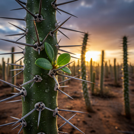 Cactus in the Desert at Sunset, Saguaro National Park, Arizonaの素材