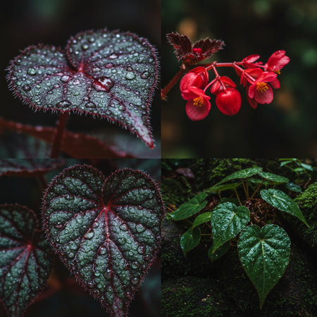 Collage of red begonia (Begonia semperflorensis) flowers.の素材