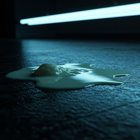 Pouring melted milk on the floor in the dark. Toned.の素材