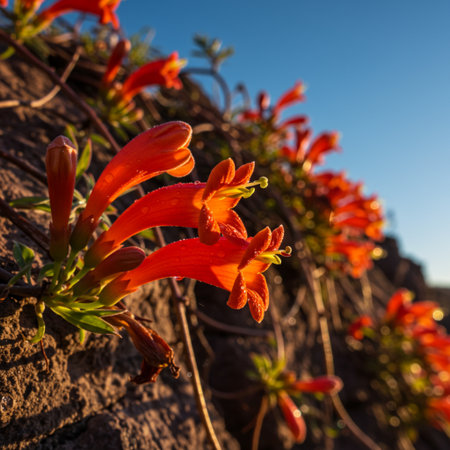 Orange Firecracker Flowers Blooming on the Volcanic Canary Islandsの素材