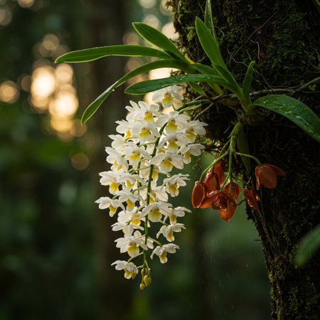 Beautiful white orchids in the tropical forest, Thailand.の素材