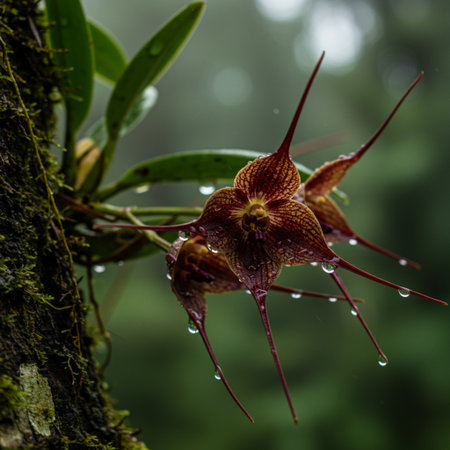 Close up of orchid flower in the rain forest, Thailand.の素材