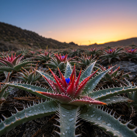 Aloe vera plant at sunset, Canary Islands, Spain.の素材