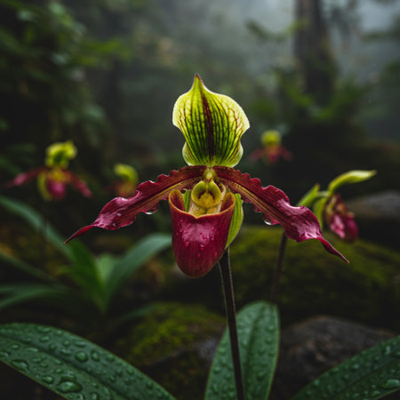 Paphiopedilum orchid in the rainforest.の素材