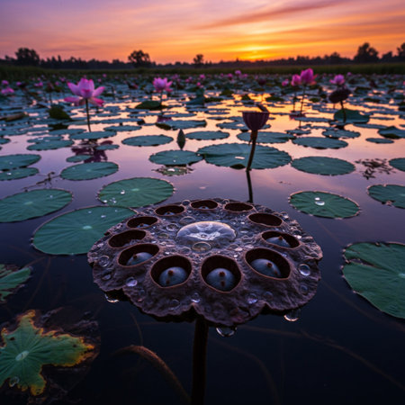 Lotus in the pond at sunset,Thailand,Asia.の素材