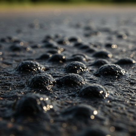 Raindrops on the wet asphalt. Shallow depth of field.の素材