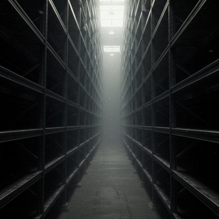 Empty dark warehouse interior. Industrial background. 3D Rendering.の素材