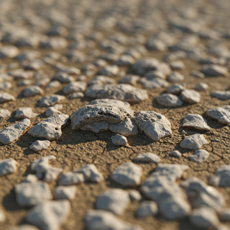 Close up of dry cracked soil on the ground with shallow depth of fieldの素材