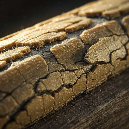 Wooden texture with cracks and scratches. Shallow depth of field.の素材