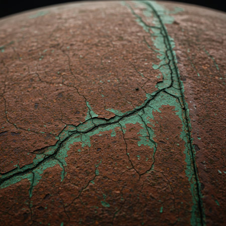 Old cracked and peeling paint on a basketball. Abstract background.の素材