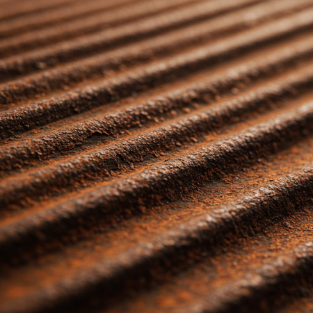 Close-up of rusty corrugated iron sheet texture background.の素材