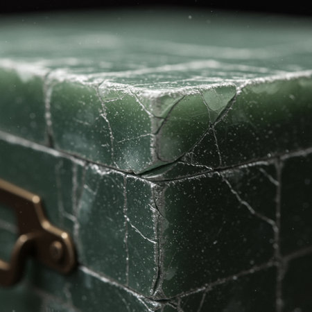 A closeup shot of an old green suitcase with a keyholeの素材