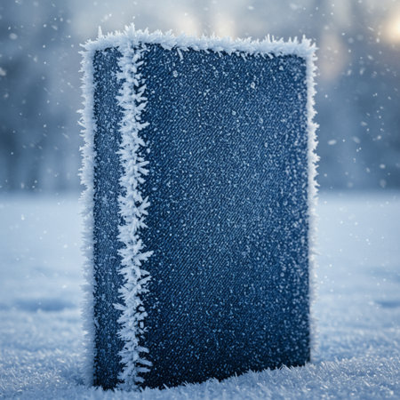 Frosted book cover in the snow. Beautiful winter background.の素材