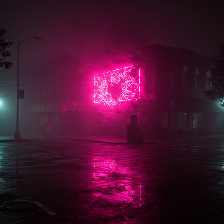 Abandoned building in the fog at night. Conceptual imageの素材