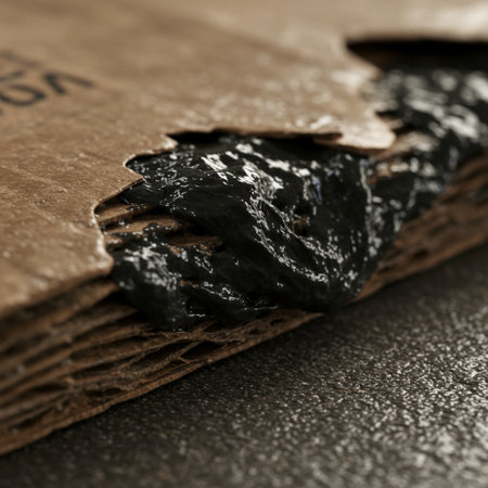 Closeup of a piece of black coal on a cardboard box.の素材