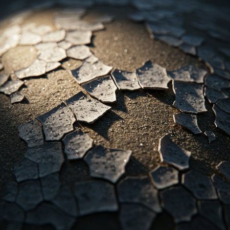 Close up of broken glass. Shallow depth of field. Toned.の素材