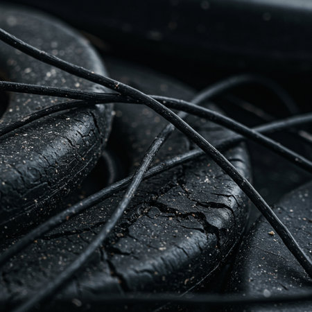 Spa stones with black threads on dark background. Shallow dof.の素材