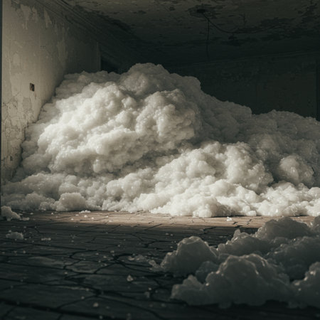 Pile of snow in an old abandoned building. Toned.の素材
